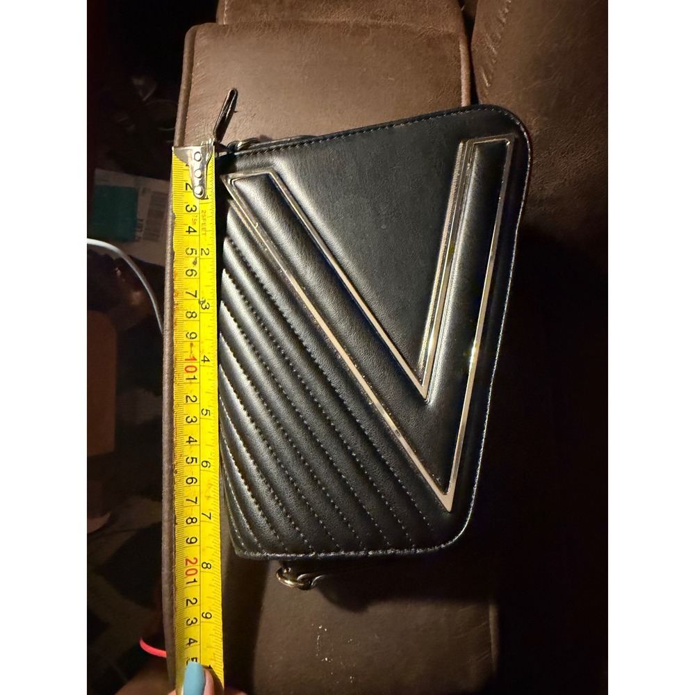 Valentino Black Quilted Asymmetric Crossbody Bag with Gold V Hardware & 2 Straps